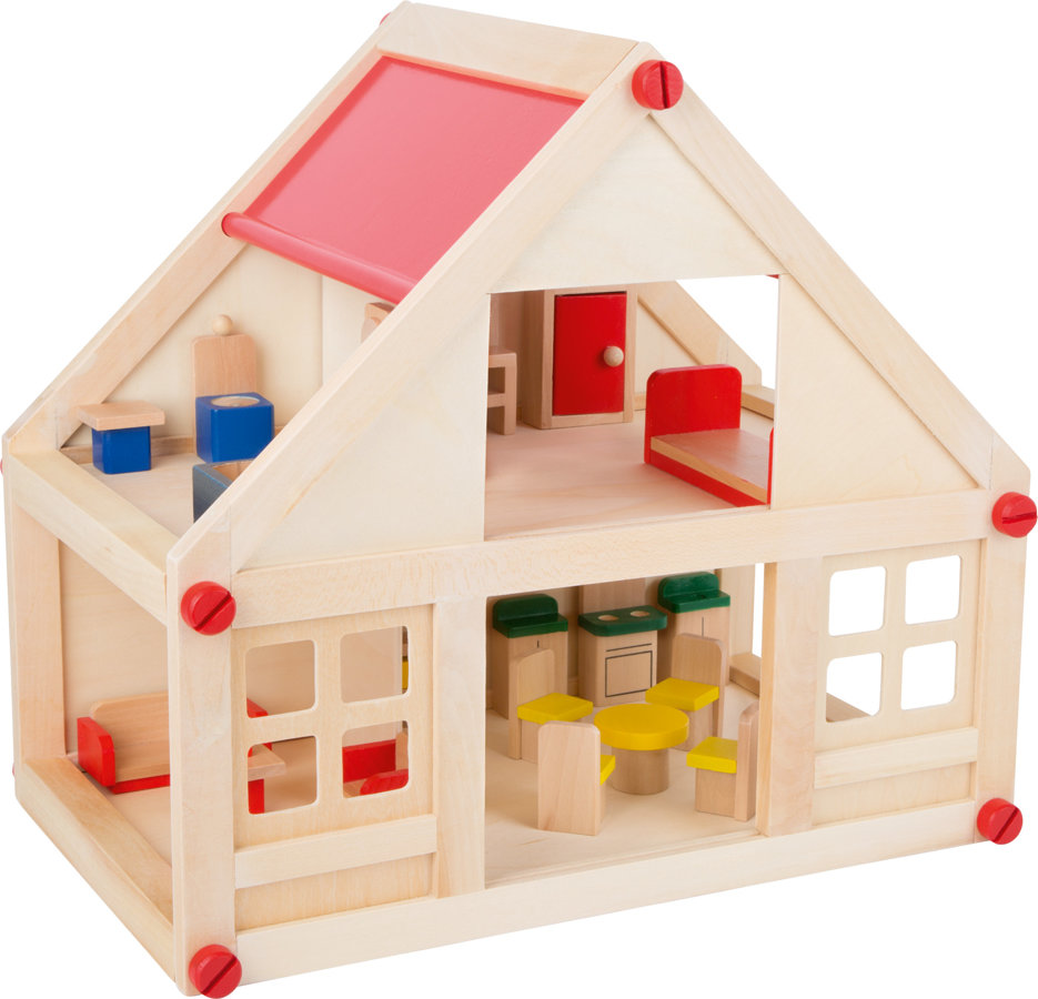 Drevený skladací domček pre bábiky